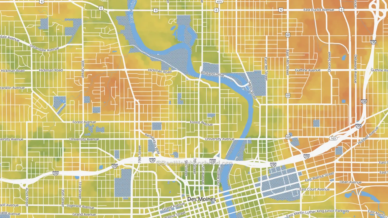 Bike Grade map of River Bend, Des Moines, IA