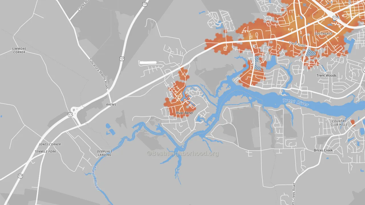 Bike Grade map of River Bend, NC
