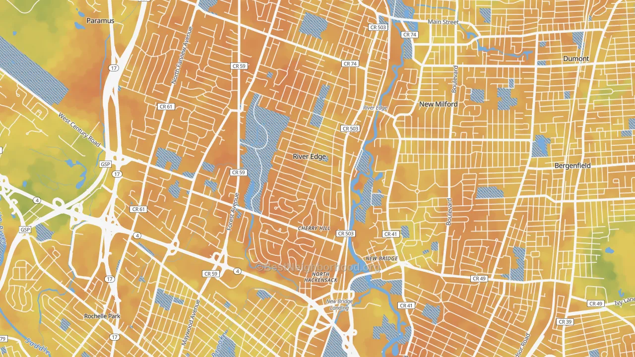 Bike Grade map of River Edge, NJ