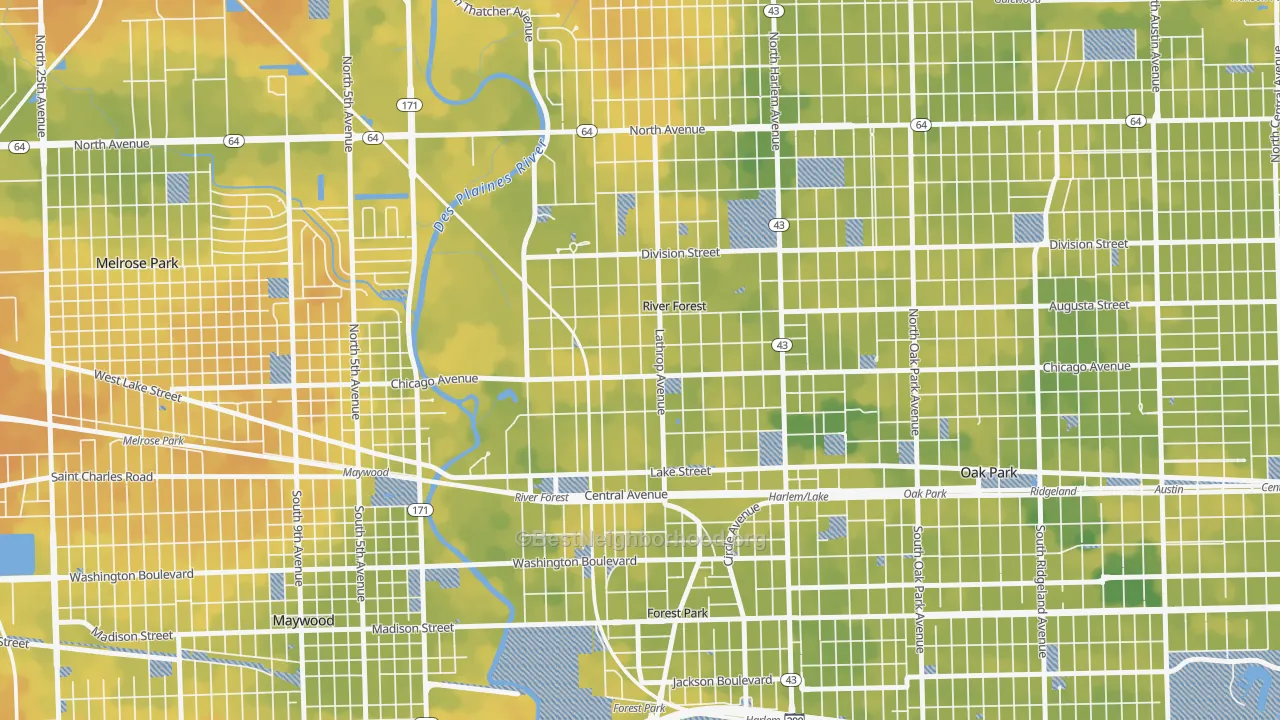 Bike Grade map of River Forest, IL