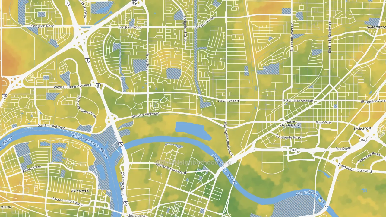 Bike Grade map of River Gardens, Sacramento, CA