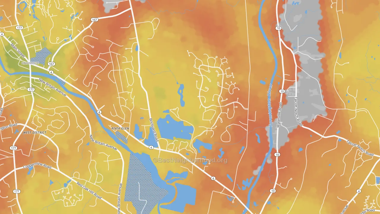 Bike Grade map of River Glen, CT