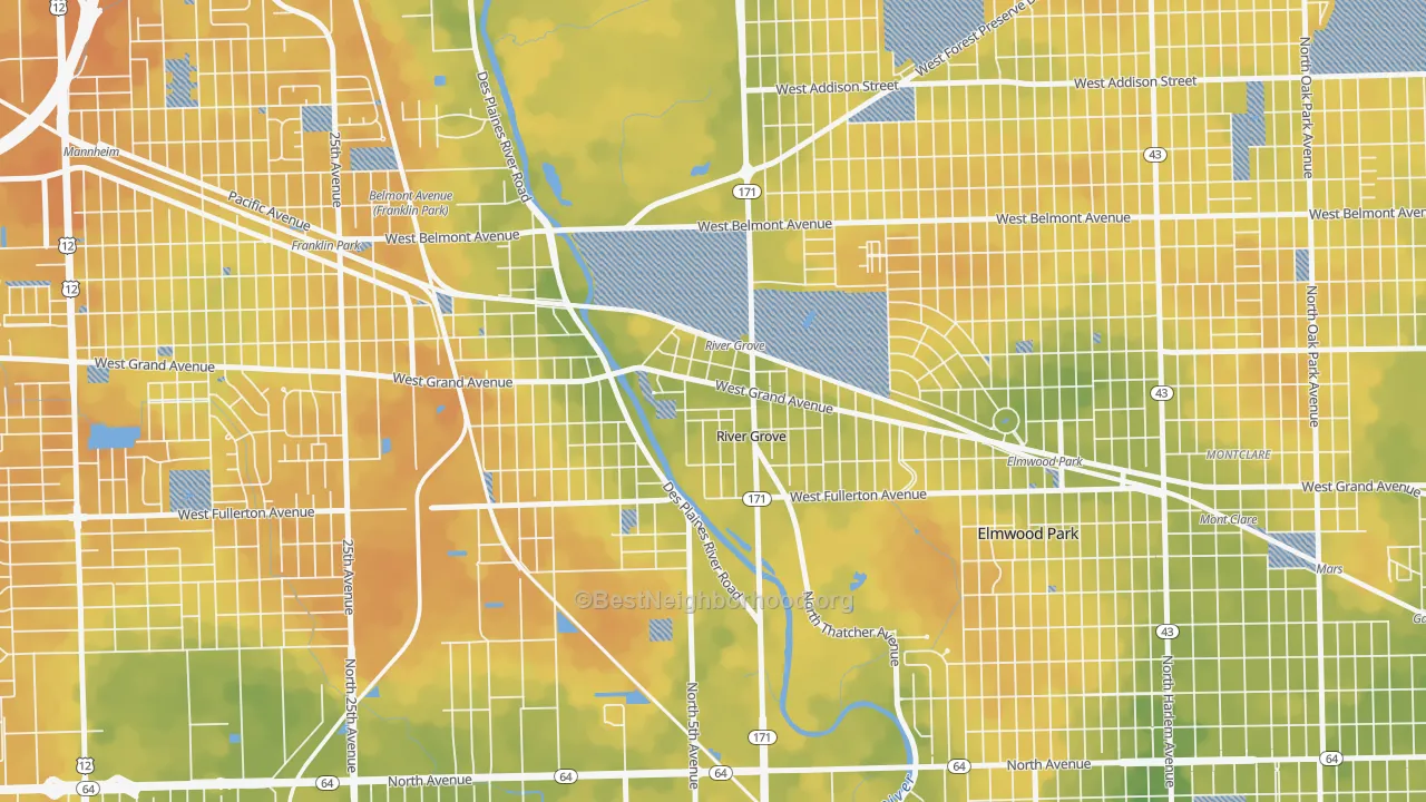 Bike Grade map of River Grove, IL