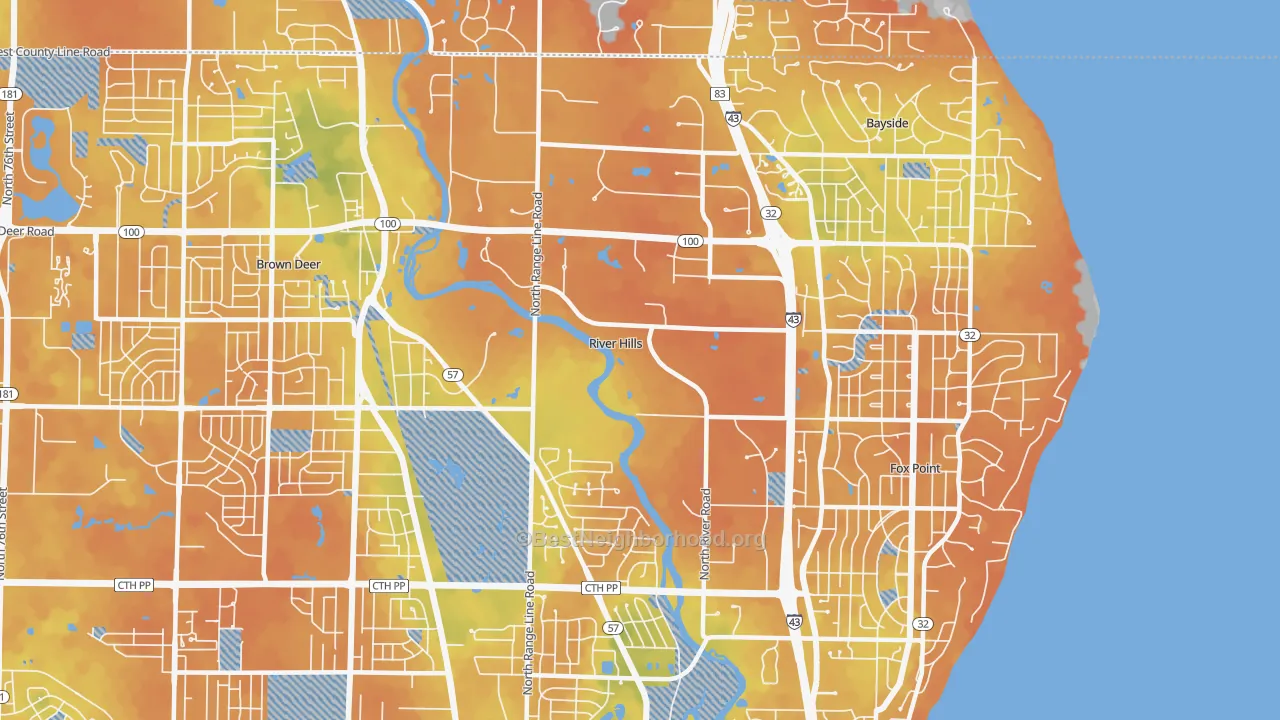 Bike Grade map of River Hills, WI