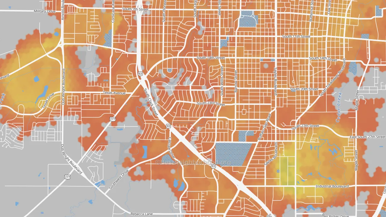 Bike Grade map of River Oaks-Brookhollow, Abilene, TX