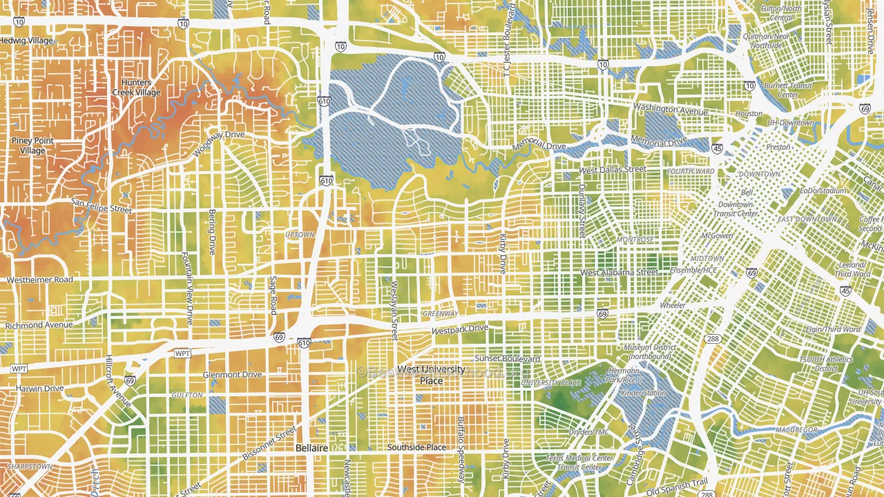 Bike Grade map of River Oaks, Houston, TX