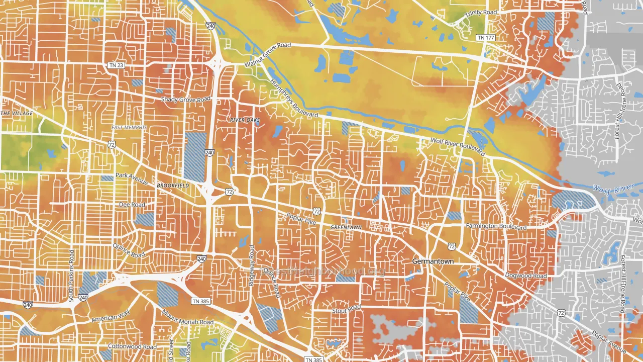 Bike Grade map of River Oaks-Kirby-Balmoral, Memphis, TN