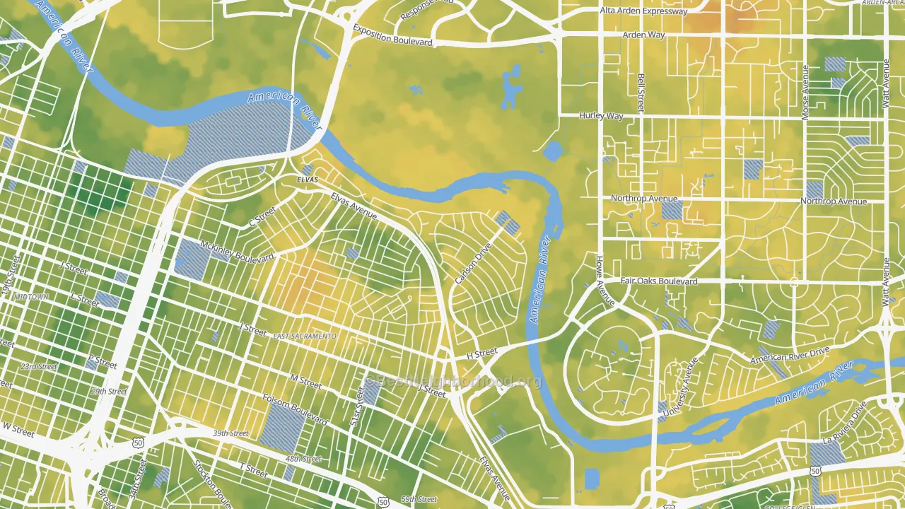 Bike Grade map of River Park, Sacramento, CA