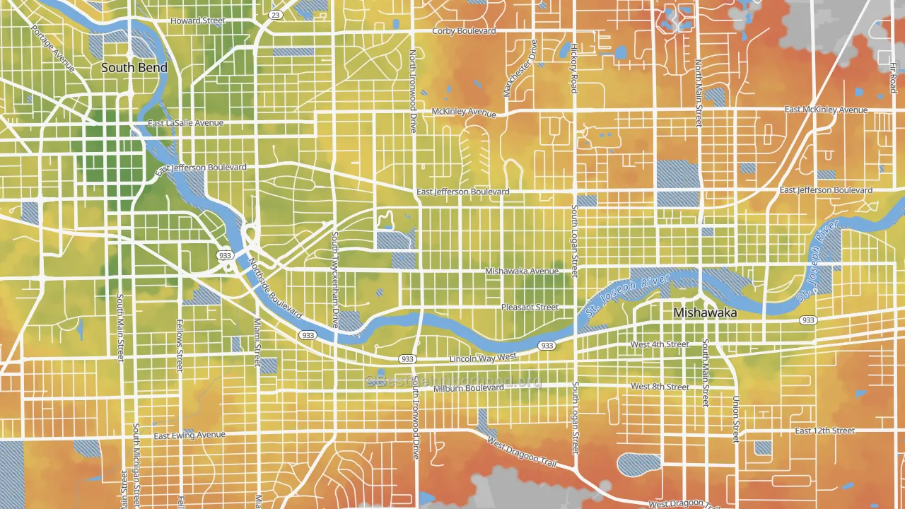 Bike Grade map of River Park, South Bend, IN