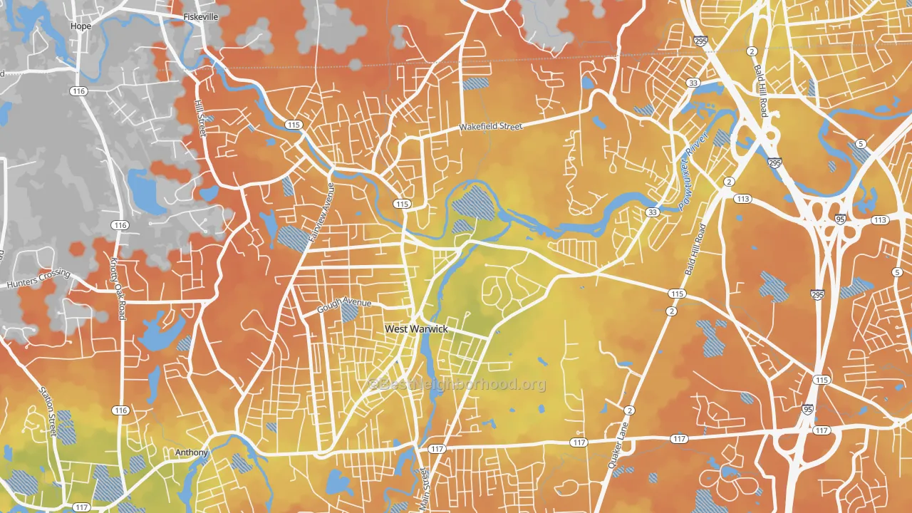 Bike Grade map of River Point, West Warwick, RI