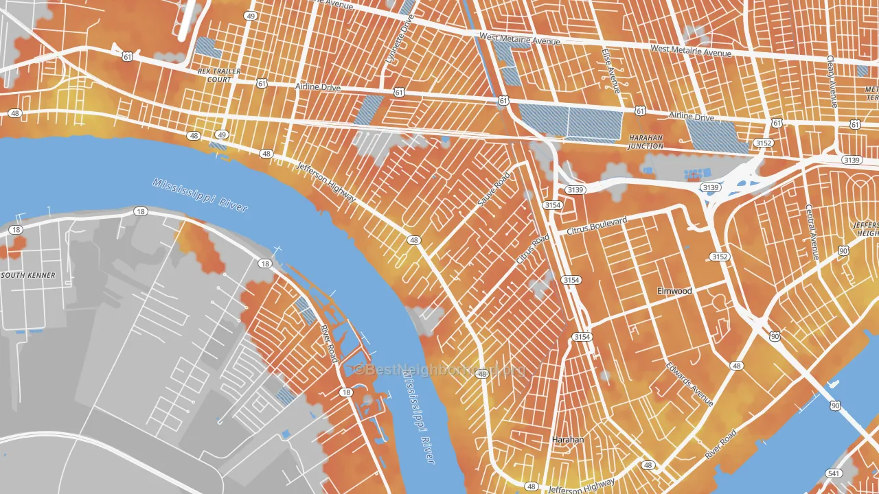 Bike Grade map of River Ridge, LA