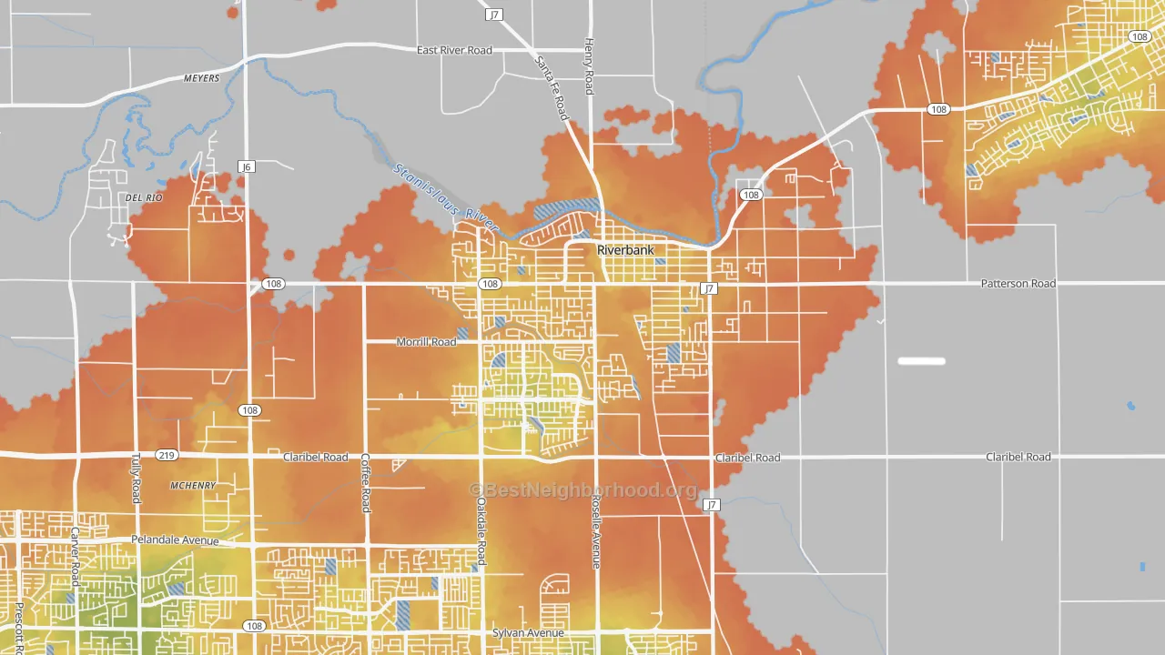 Bike Grade map of Riverbank, CA