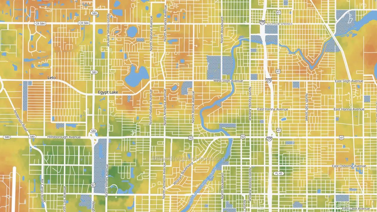 Bike Grade map of Riverbend, Tampa, FL