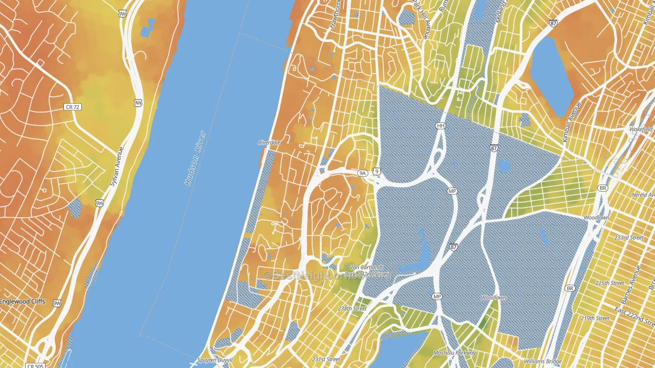 Bike Grade map of Riverdale, Bronx, NY