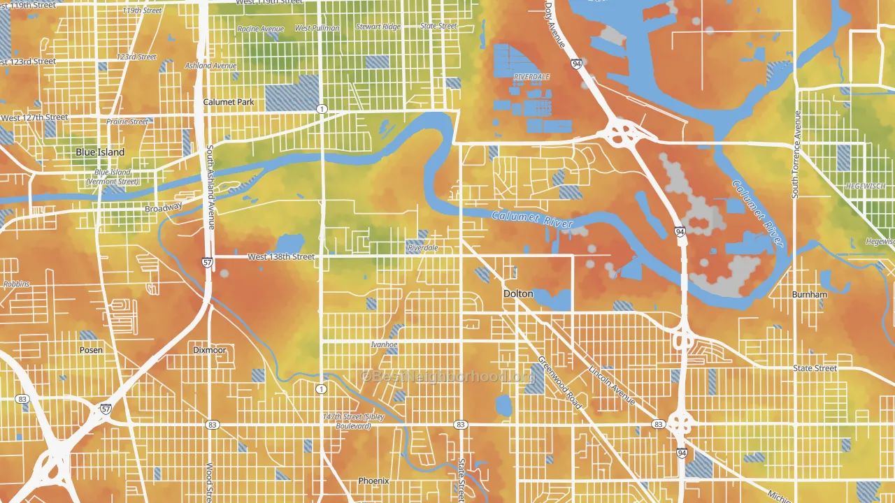 Bike Grade map of Riverdale, IL