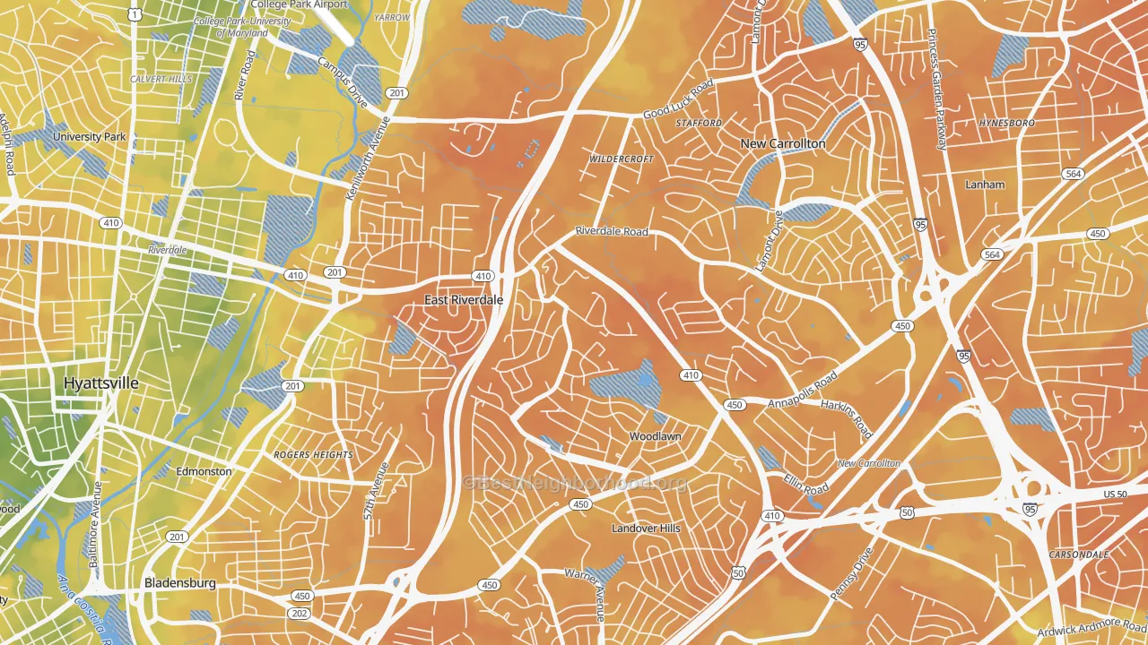 Bike Grade map of Riverdale, MD