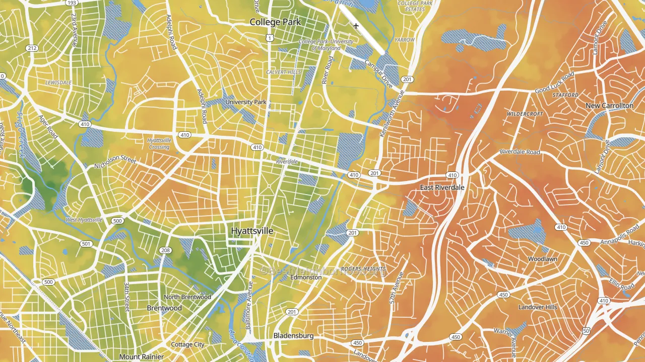 Bike Grade map of Riverdale Park, MD