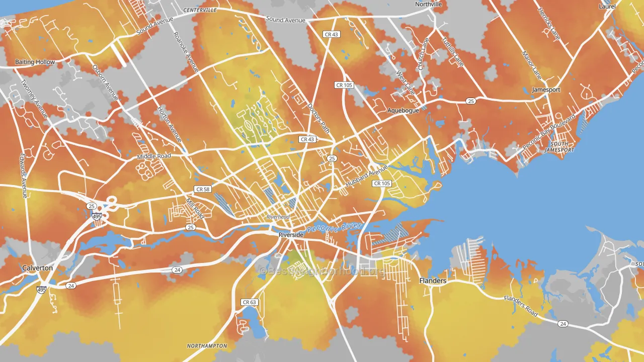 Bike Grade map of Riverhead, NY