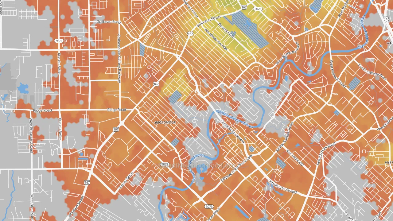 Bike Grade map of Rivers Bend Estates, Lafayette, LA