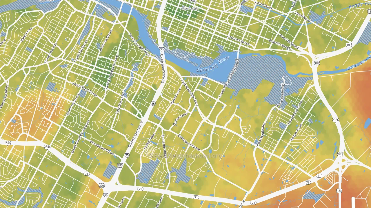 Bike Grade map of Riverside, Austin, TX