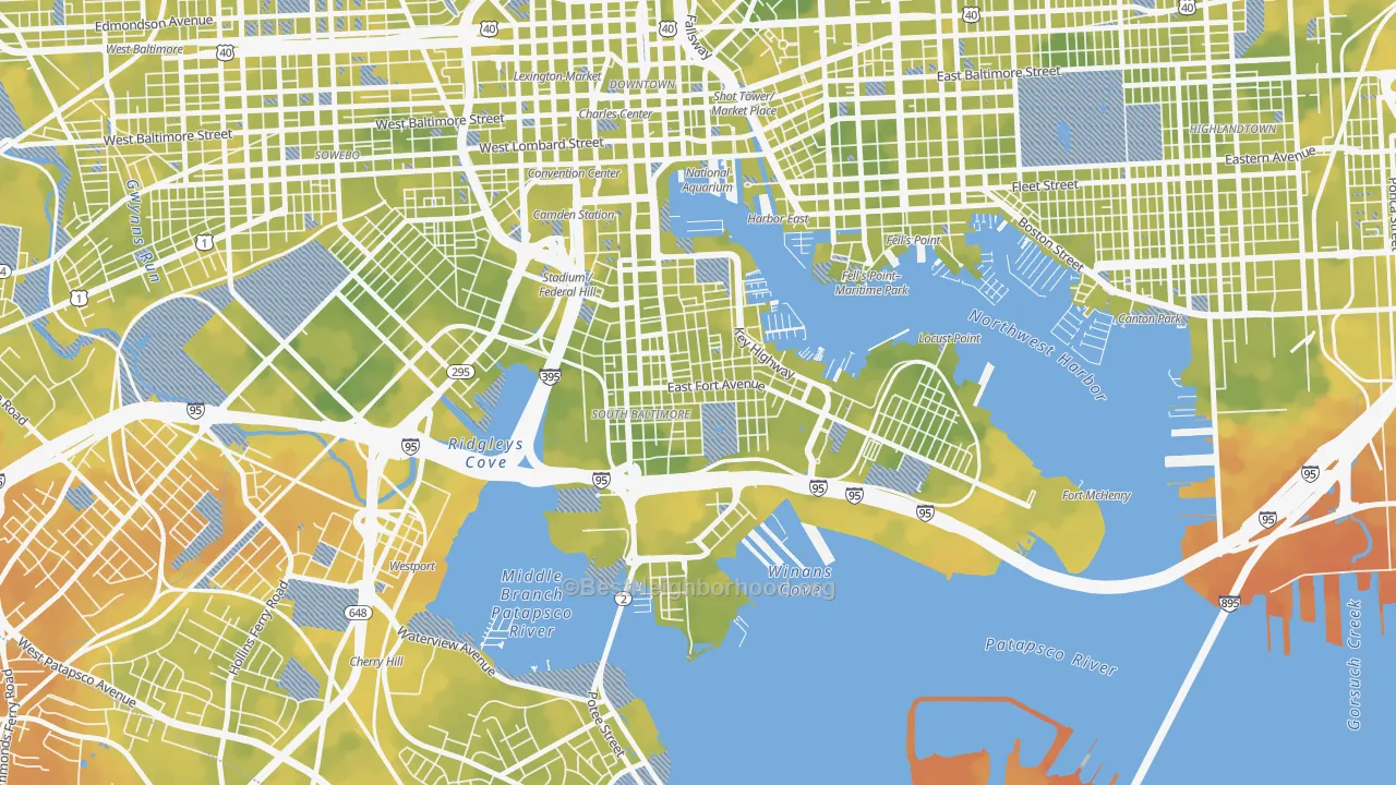 Bike Grade map of Riverside, Baltimore, MD