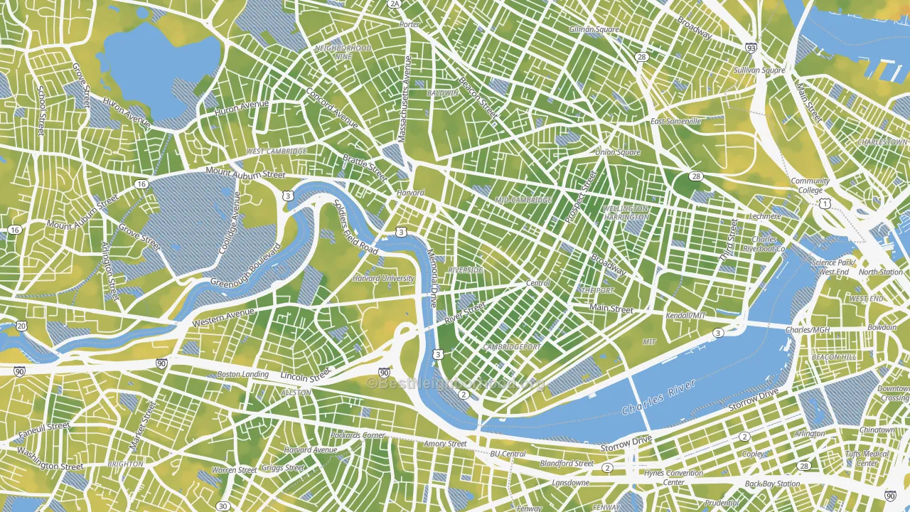 Bike Grade map of Riverside, Cambridge, MA