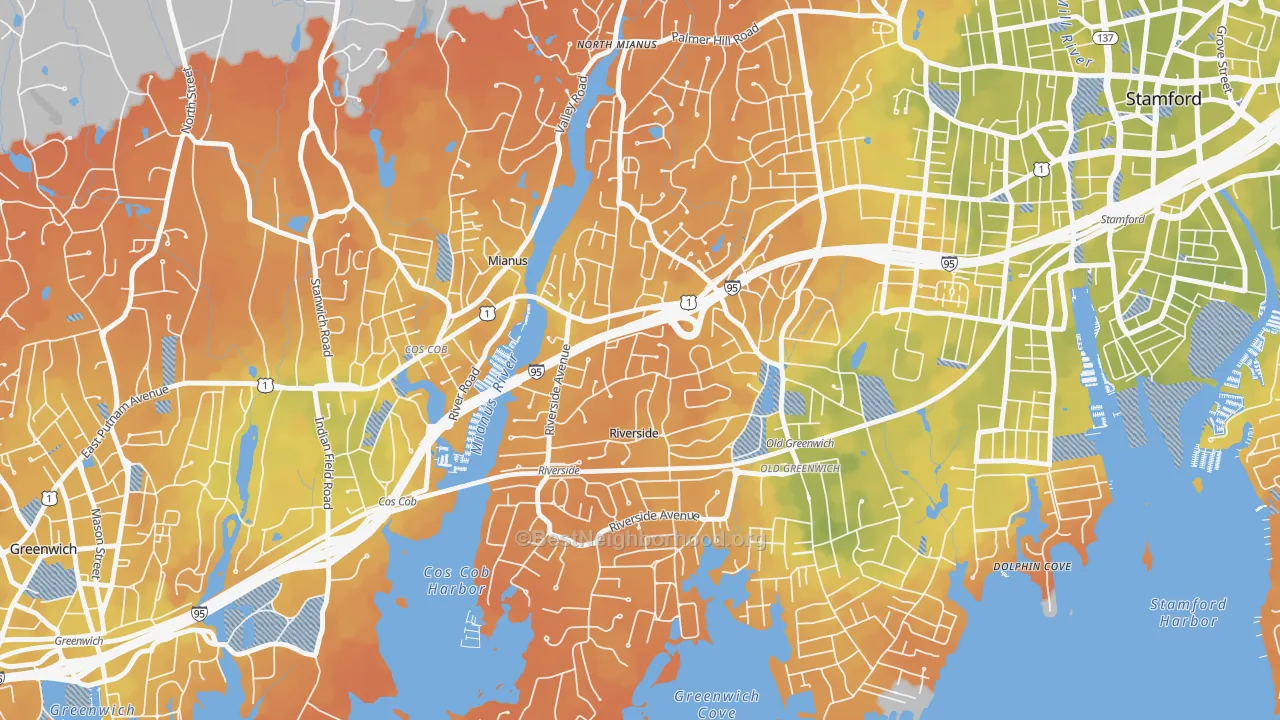 Bike Grade map of Riverside, CT