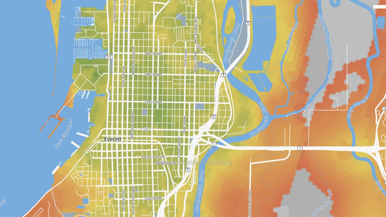 Bike Grade map of Riverside-Everett, Everett, WA