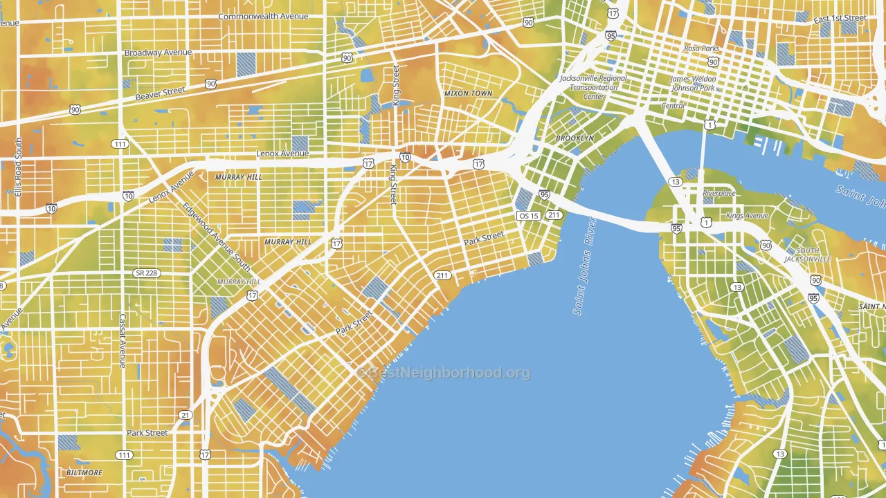 Bike Grade map of Riverside, Jacksonville, FL