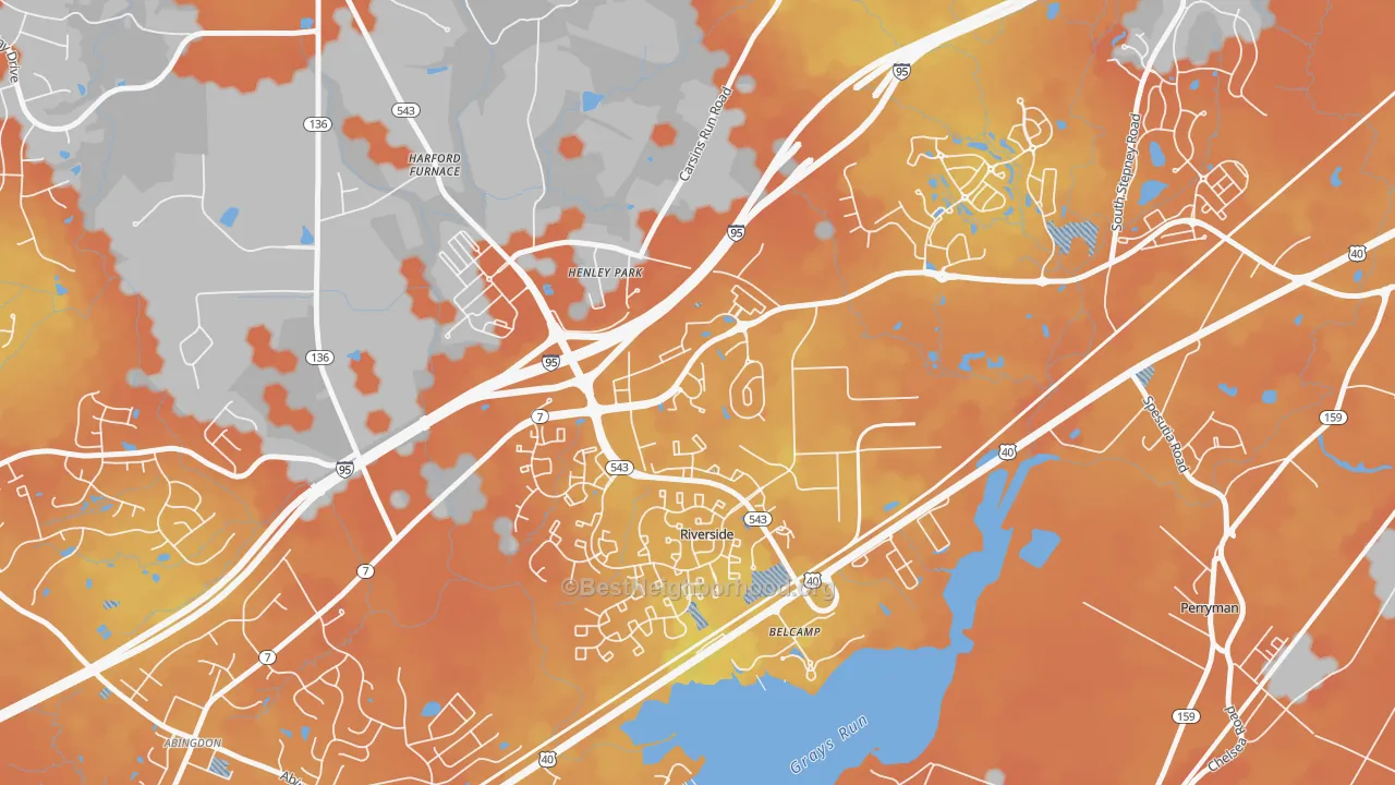 Bike Grade map of Riverside, MD