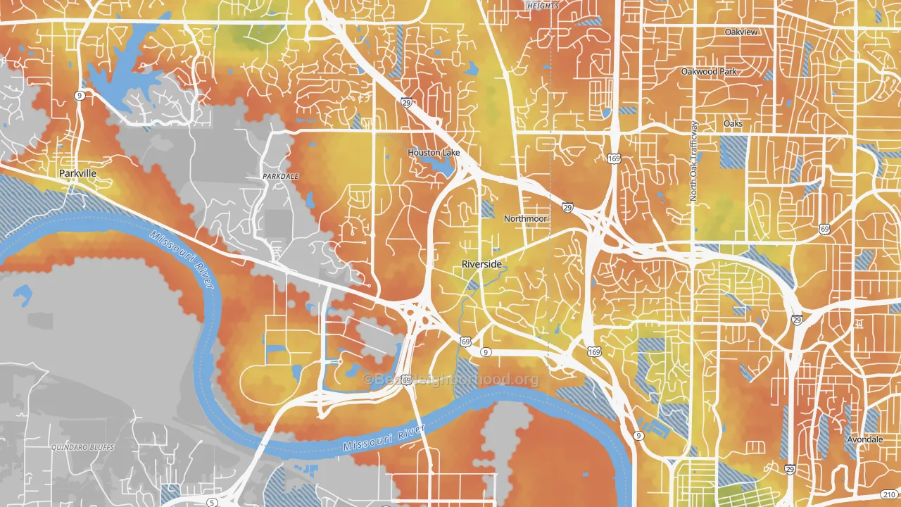 Bike Grade map of Riverside, MO