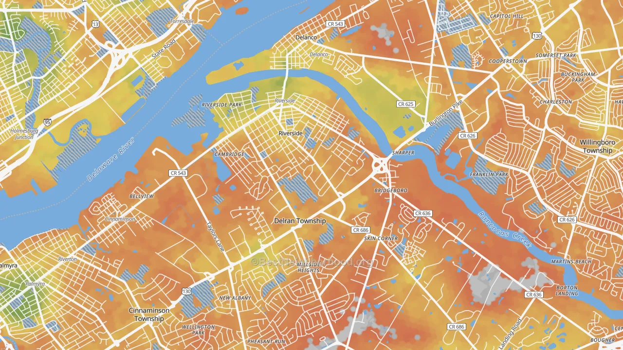 Bike Grade map of Riverside, NJ