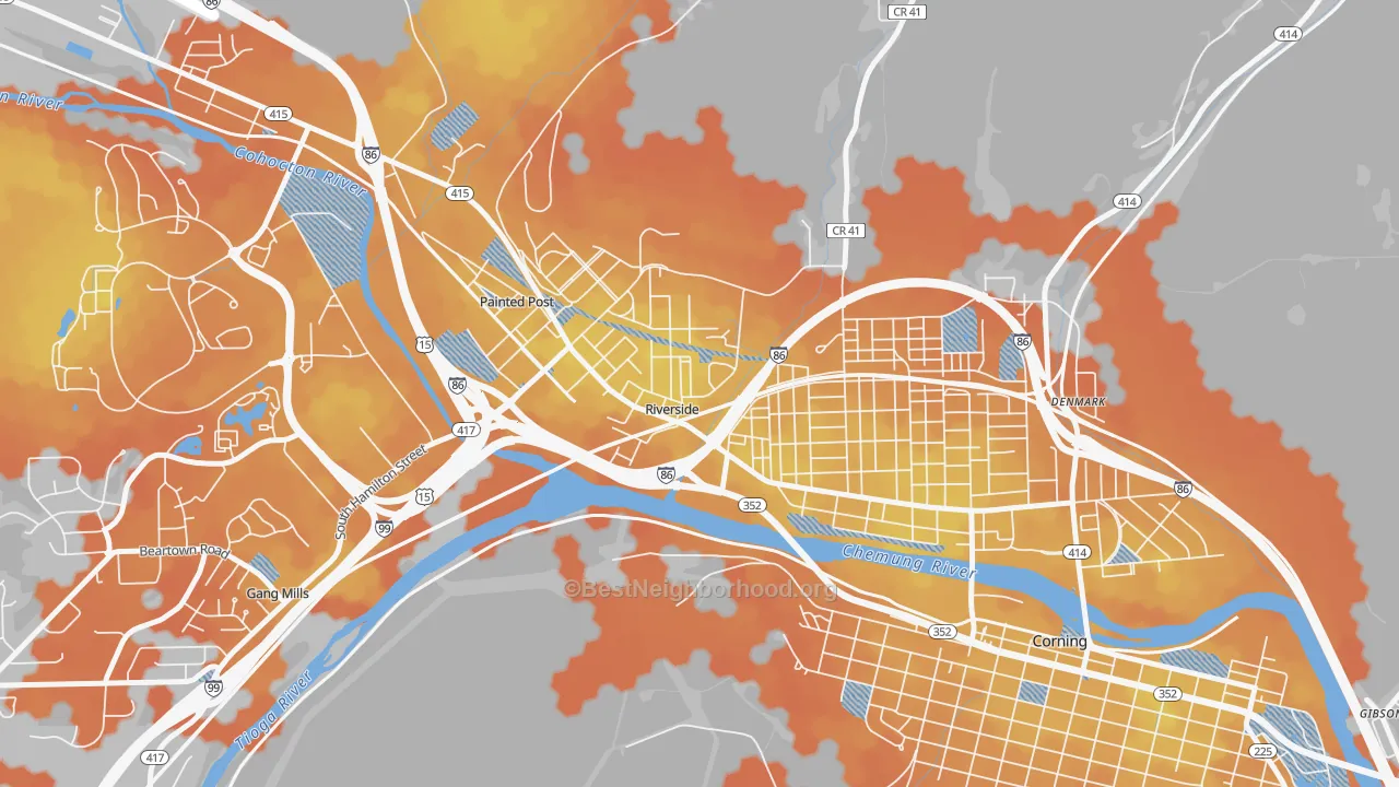 Bike Grade map of Riverside, NY