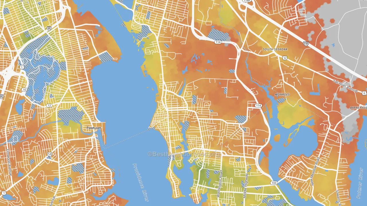 Bike Grade map of Riverside, RI