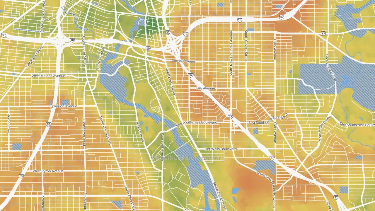 Bike Grade map of Riverside South, San Antonio, TX