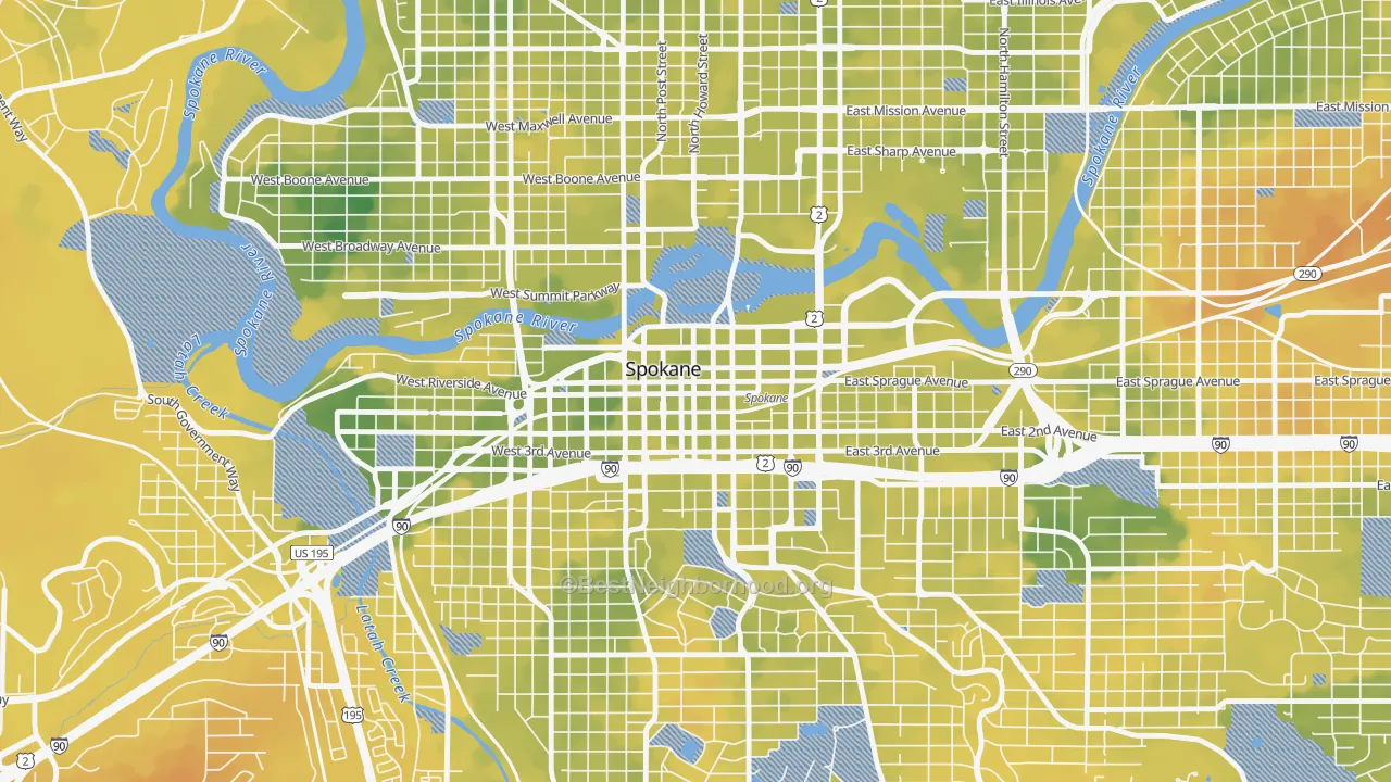 Bike Grade map of Riverside, Spokane, WA