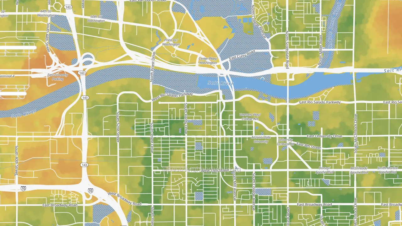 Bike Grade map of Riverside, Tempe, AZ