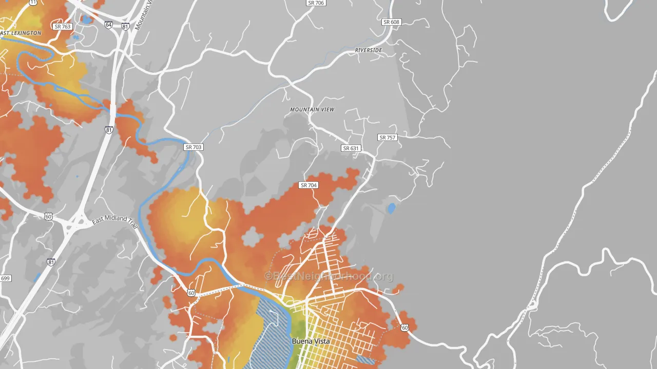 Bike Grade map of Riverside, VA