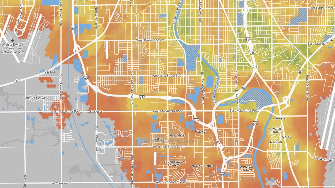 Bike Grade map of Riverside, Wichita, KS