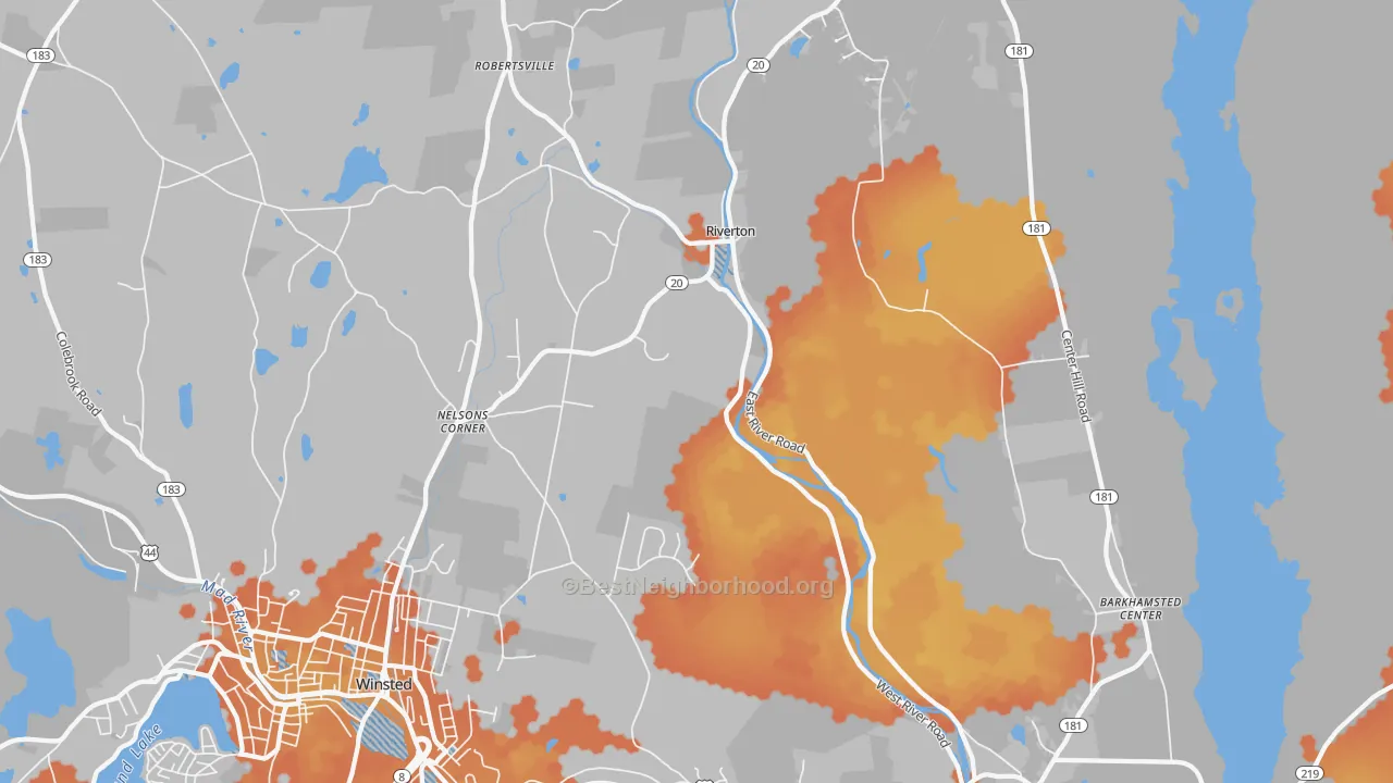 Bike Grade map of Riverton, CT