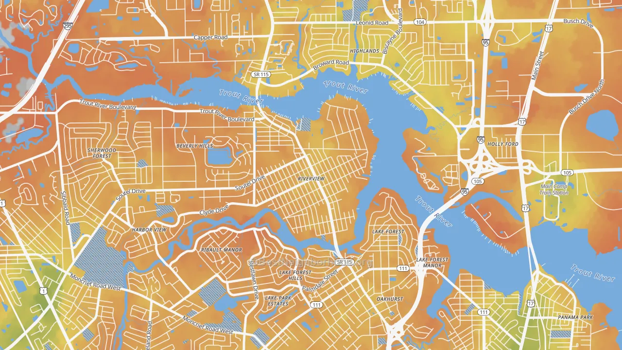 Bike Grade map of Riverview, Jacksonville, FL