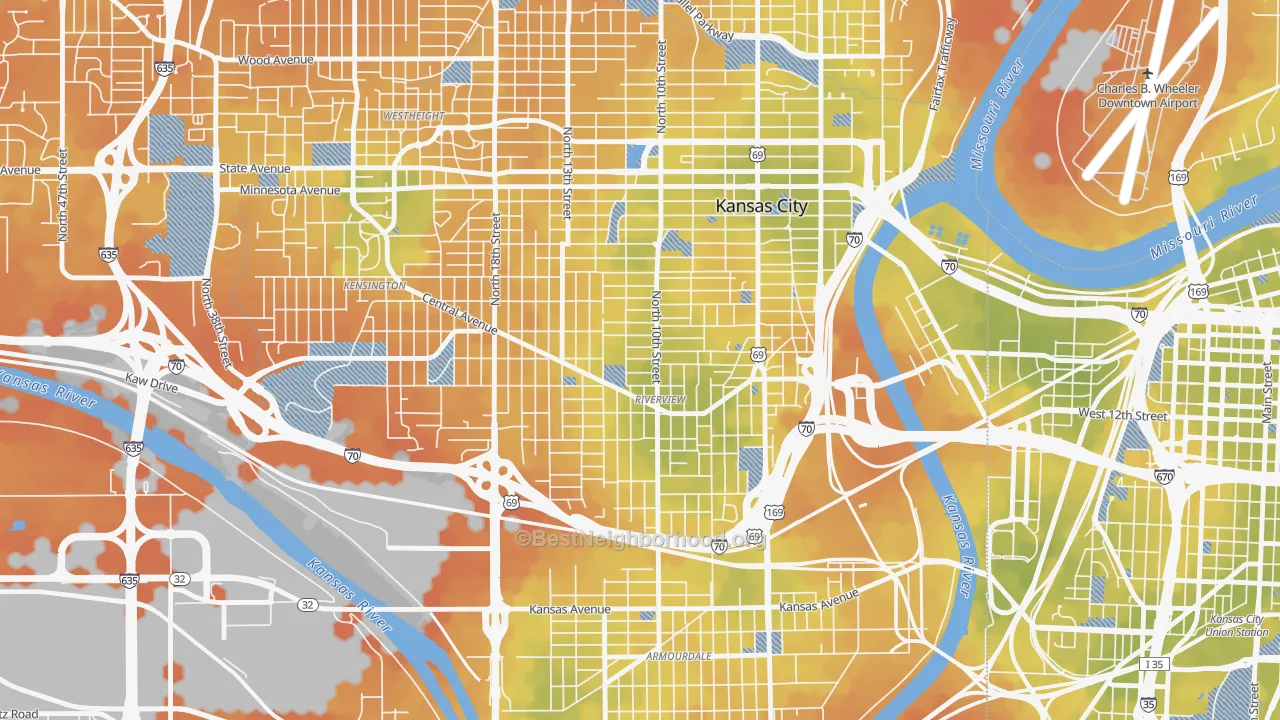 Bike Grade map of Riverview, Kansas City, KS