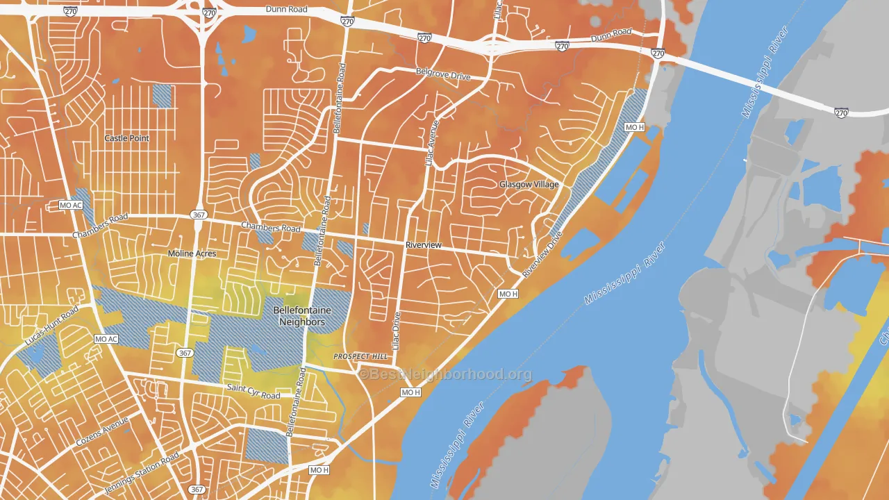 Bike Grade map of Riverview, MO