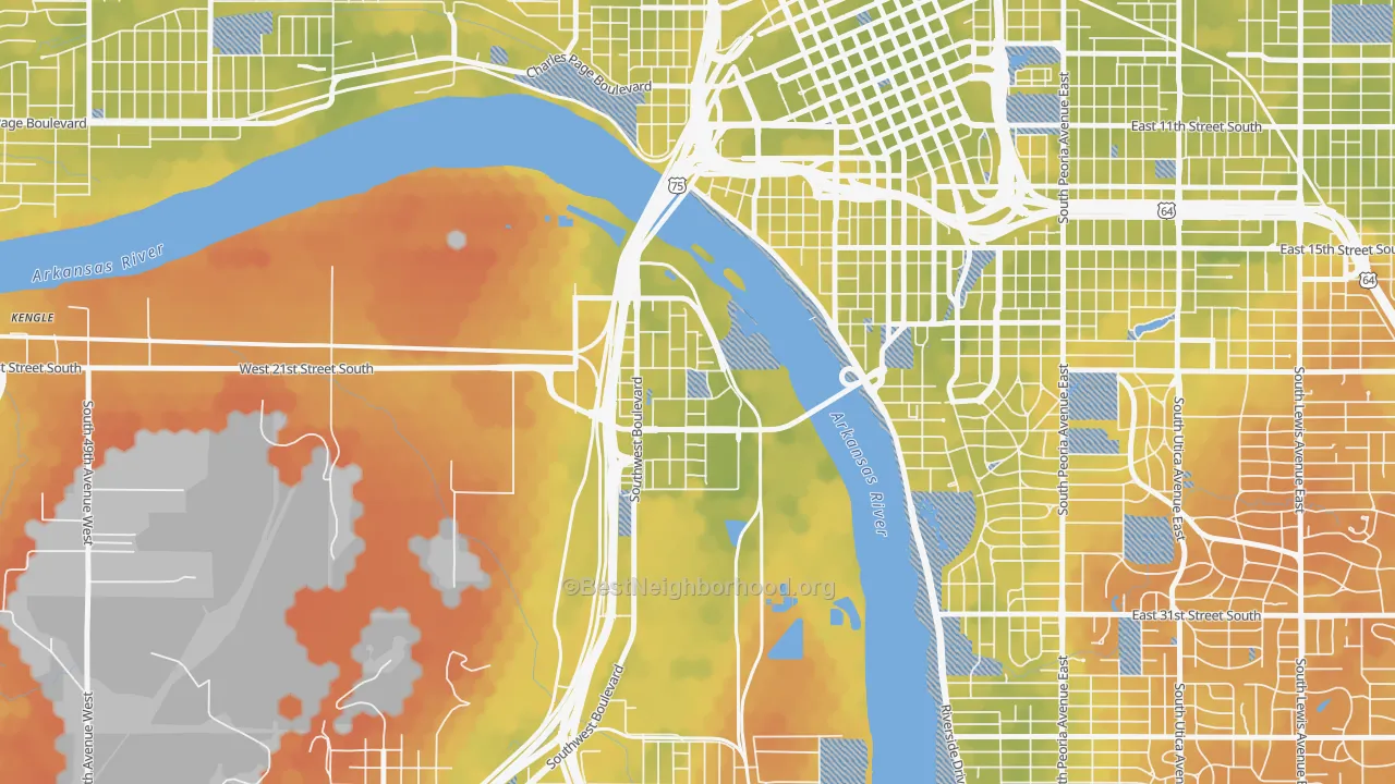Bike Grade map of Riverview Park, Tulsa, OK