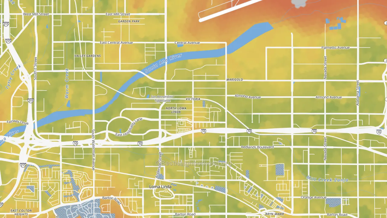 Bike Grade map of Riverview, San Bernardino, CA