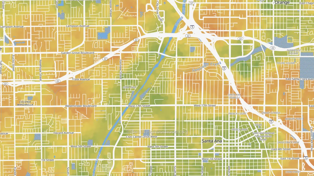 Bike Grade map of Riverview-Santa Ana, Santa Ana, CA