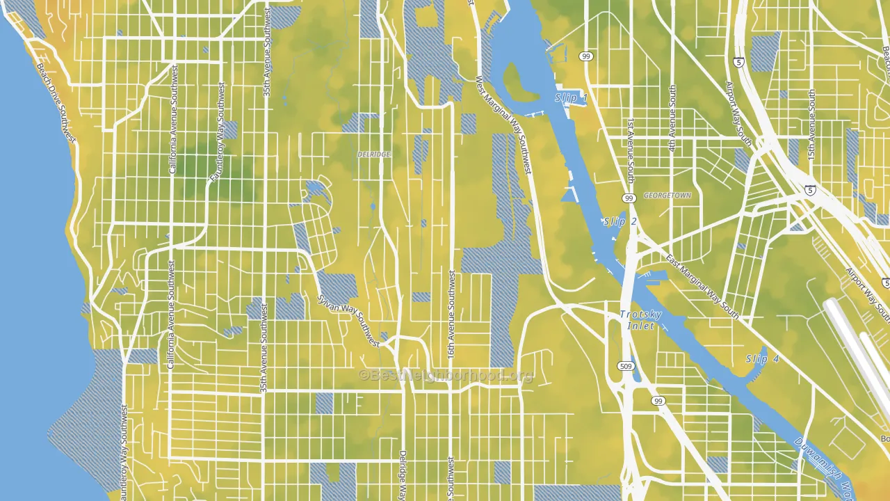 Bike Grade map of Riverview, Seattle, WA