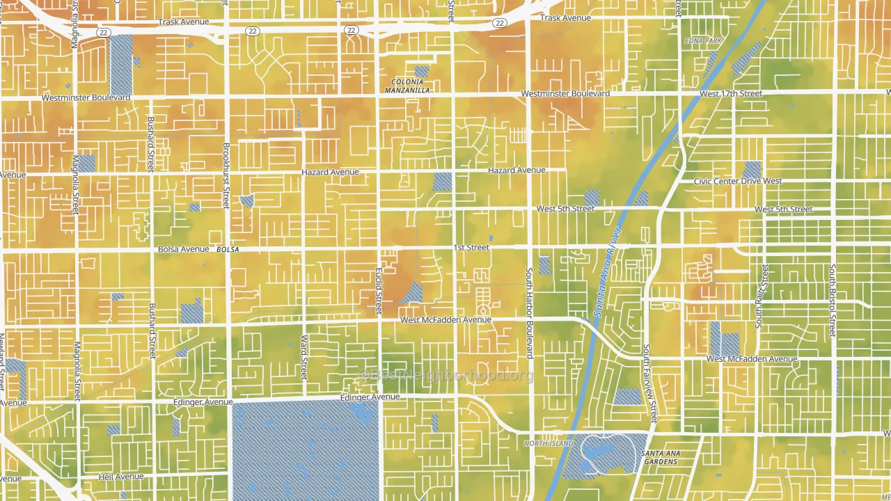 Bike Grade map of Riverview West, Santa Ana, CA