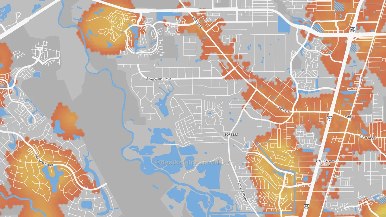 Bike Grade map of Riverwalk, Porter, TX