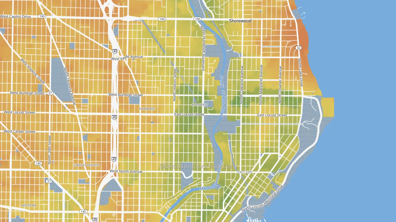 Bike Grade map of Riverwest, Milwaukee, WI